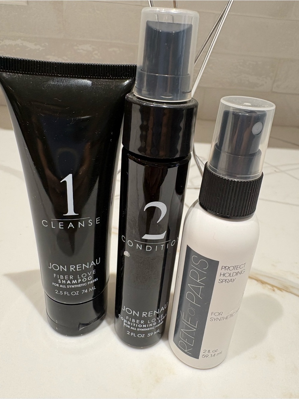 Jon Renau Fiber Love Care Set – Cleanse-Condition-Holding Spray-Wig Frame